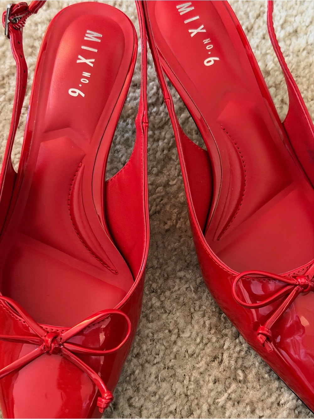 Mix No. 6 Red Patent Pointed Toe Slingback kitten heels with Bow - Picture 2 of 3
